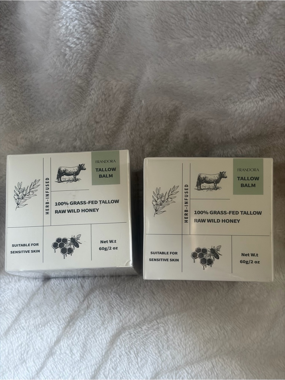 2 FRANDORA Tallow Balm 100% Grass-Fed, Hydrating, Sensitive Skin, Honey 60g